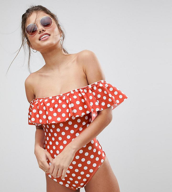 Peek & Beau Fuller Bust Exclusive Bardot Swimsuit Dd - G Cup In Polka Dot-multi