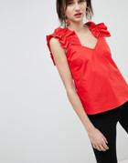 Lost Ink Sleeveless Top With Frill Sweetheart Neckline - Red