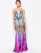 Forever Unique Multi Print Maxi Dress - Multi Feather Print