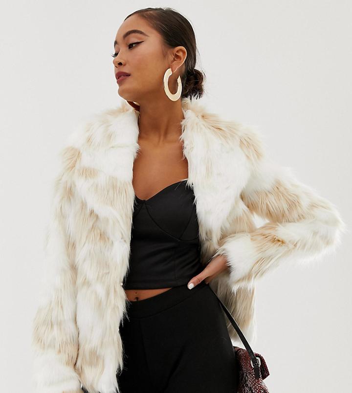 Miss Selfridge Faux Fur Jacket In Cream