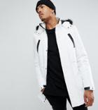 Asos Design Tall Parka Jacket With Faux Fur Trim In White - White