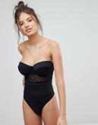 Asos Design Fuller Bust Diamond Mesh Cupped Swimsuit-black