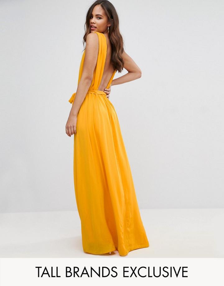 John Zack Tall Plunge Back Maxi Dress - Yellow