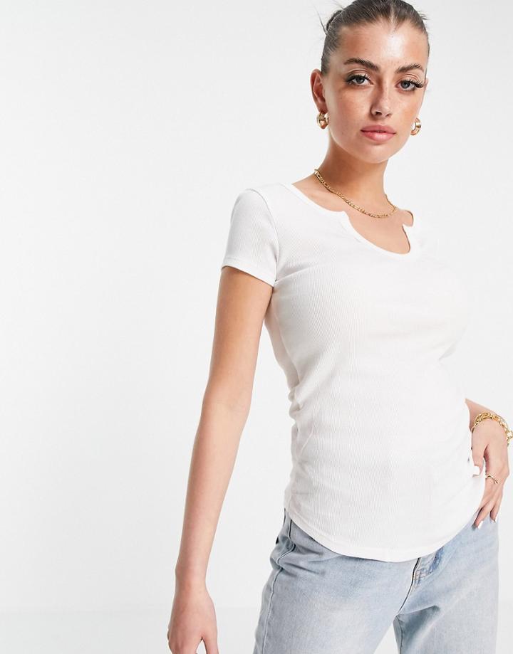River Island Fitted Ribbed T-shirt In White