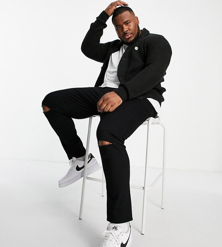Le Breve Plus Heavy Ribbed Cardigan In Black