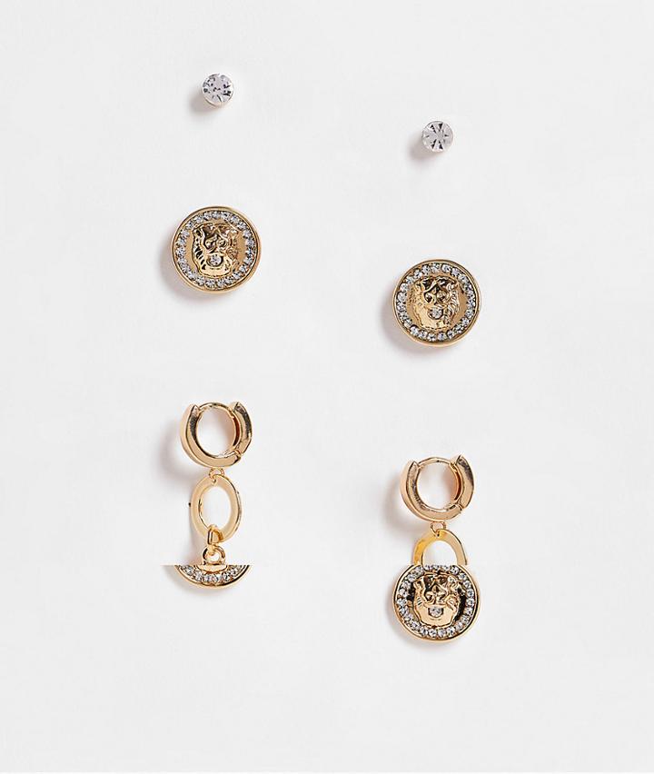 Aldo Wohaldan Pack Of 3 Statement Tiger Earrings In Gold