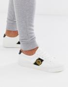 Asos Design Sneakers In White With Crown Badge Embroidery - White