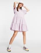 Urban Threads Tiered Shirt Dress In Lilac Stripe-multi