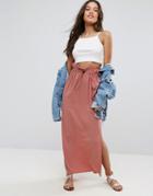 Asos Maxi Skirt With Toggles And Paperbag Waist - Pink