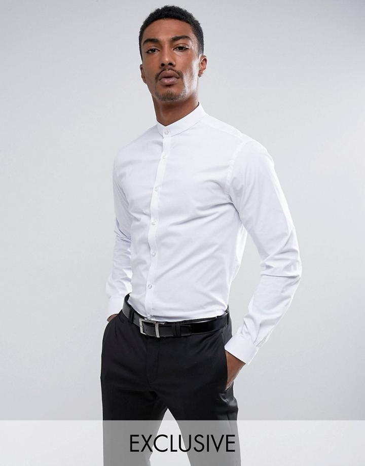 Noak Skinny Grandad Shirt - White