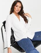 Vila Soft Satin Blouse With Double Breasted Closure In White