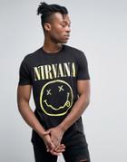 Asos Nirvana Longline Band T-shirt With Smiley Print - Black