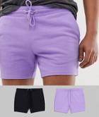 Asos Design Jersey Skinny Shorts In Shorter Length 2 Pack Lilac/black - Multi