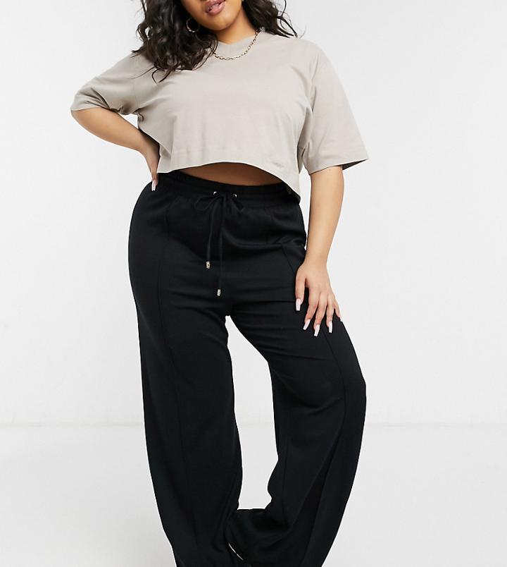 River Island Plus Wide Leg Sweatpants In Black