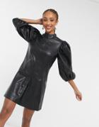 Topshop Idol Faux Leather Extreme Sleeve Mini Dress In Black