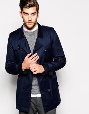 Asos Belted Trench Coat - Navy