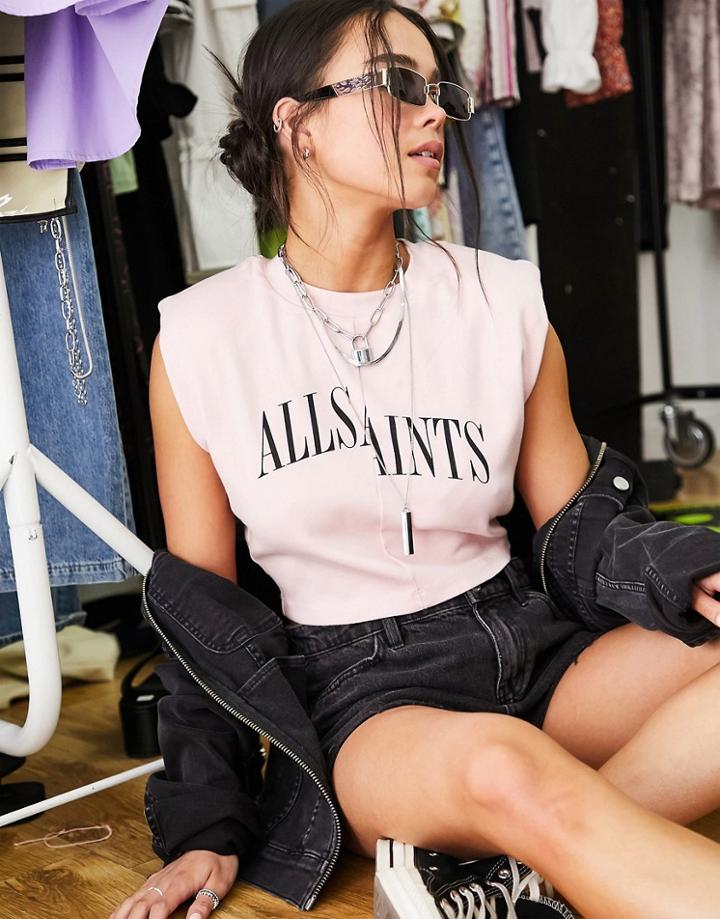 Allsaints Cropped Tank With Shoulder Pads In Pink