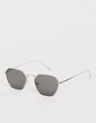 Asos Design Angled Sunglasses In Silver With Smoke Lens
