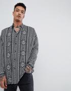 Asos Design Oversized Drop Shoulder Paisley Print Shirt In Viscose - Black