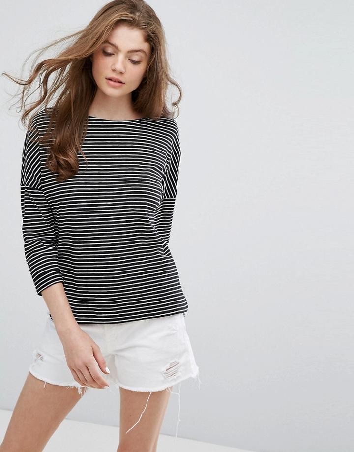 New Look Organic 3/4 Sleeve Stripe Top - Black