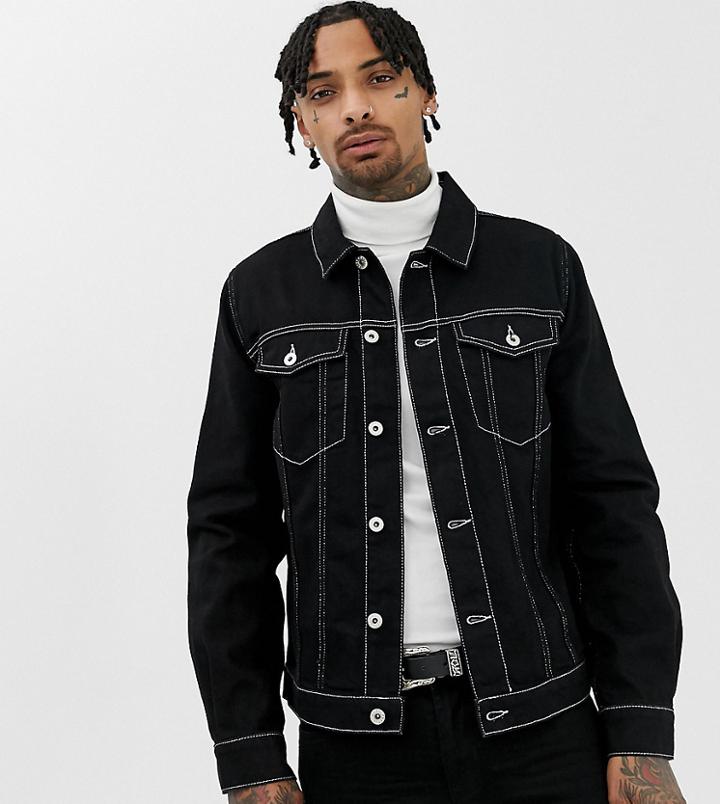 Heart & Dagger Denim Jacket With Contrast Stitch In Black - Black