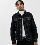 Heart & Dagger Denim Jacket With Contrast Stitch In Black - Black