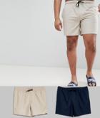 Asos Design Plus Swim Shorts 2 Pack In Navy & Stone Mid Length Save - Multi