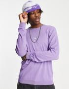 Asos Design Knitted Cotton Sweater In Lilac-purple