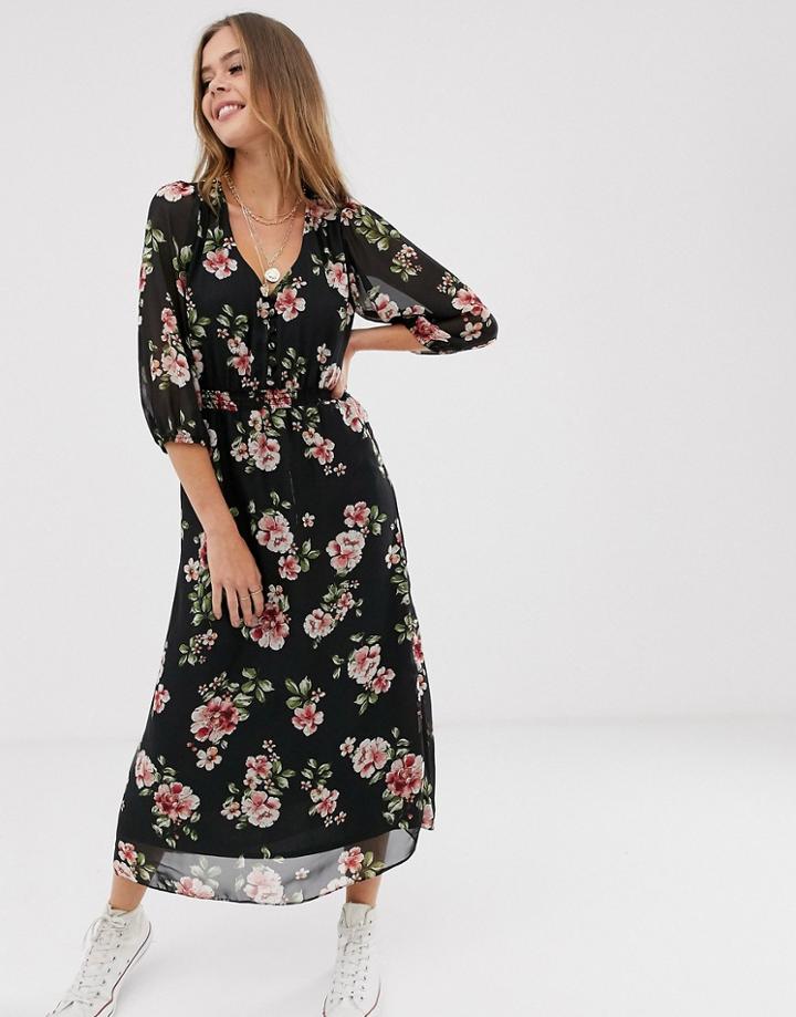 New Look Floral Maxi Dress In Black