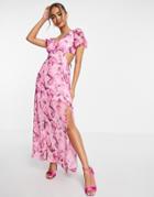 Miss Selfridge Chiffon Lace Up Back Midaxi Dress In Butterfly Print-multi