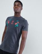 Asos Design T-shirt With Rose Yoke Print And Acid Wash - Black