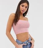 Asos Design Tall Mesh Bandeau Top With Crystal Studs - Pink