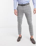 Moss London Pants With Windowpane Check In Gray