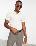 Asos Design Muscle Fit Polo In Textured Rib In Cream-white