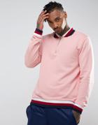 Asos Half Zip Sweatshirt With Tipped Collar & Ribs - Pink