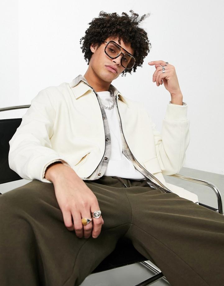 Topman Smart Harrington Jacket In Off White