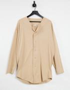 Asos Design Oversize Long Sleeve Baseball Shirt In Beige-neutral