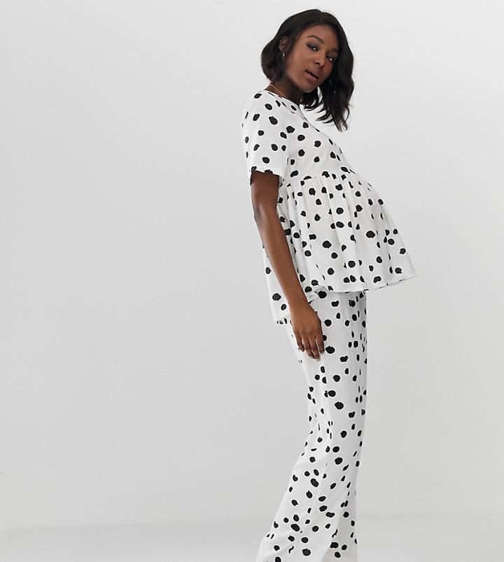 Asos Design Maternity Spot Pyjama Smock & Pants Set In 100% Modal - Pink