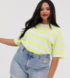 Asos Design Curve Oversized Boxy T-shirt In Neon Stripe-yellow