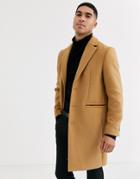 Asos Design Wool Mix Overcoat In Camel