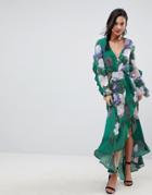 Asos Floral Print Ruffle Maxi Dress - Multi
