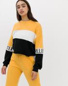 Hollister Raw Hem Sweatshirt With Arm Logo In Color Block - Yellow