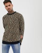 Pull & Bear Sweater In Leopard Print - Black