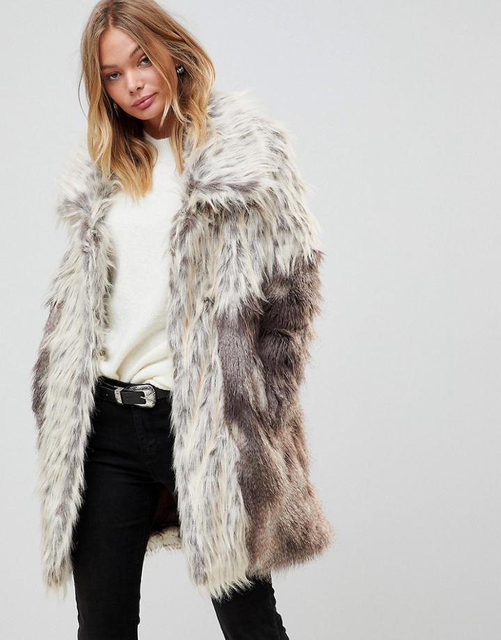 Urbancode Faux Fur Coat With Oversize Collar - Multi