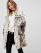 Urbancode Faux Fur Coat With Oversize Collar - Multi