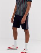 Asos Design Knitted Two-piece Shorts With Zig Zag Stripe In Navy - Navy