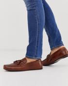Asos Design Driving Shoes In Tan Leather With Fringe Detail-brown