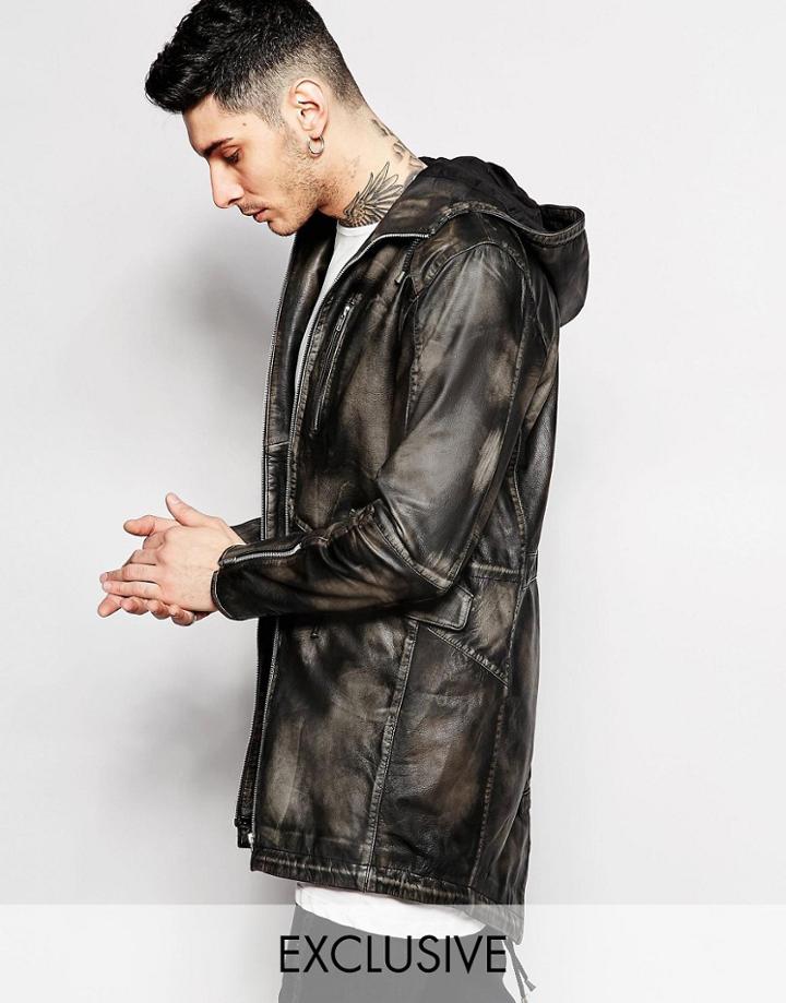 Black Dust Leather Parka - Black