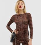 River Island Petite Tunic With Belt In Snake Print - Brown
