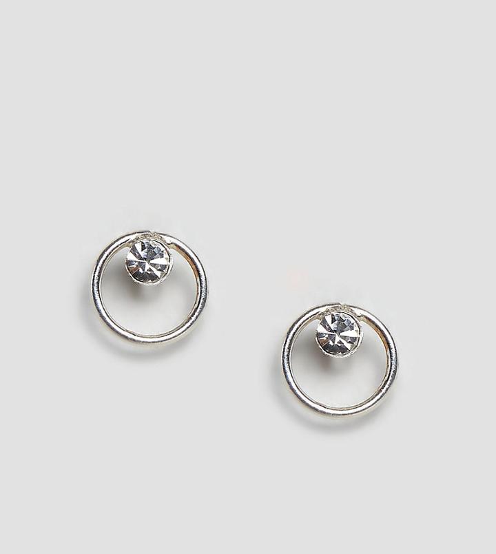Kingsley Ryan Sterling Silver Circular Stud Earrings With Gem - Silver